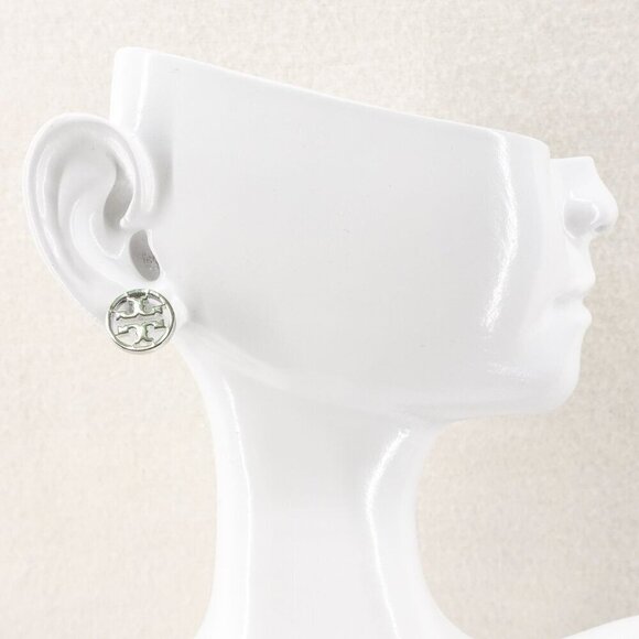 Tory Burch Logo Circle Stud Earrings Silver OS - Picture 4 of 14